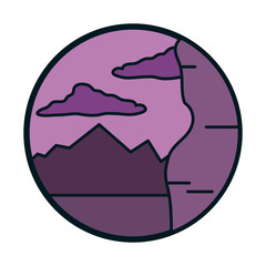 Mountain and clouds at night line and fill style icon vector design