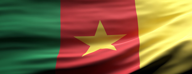 Cameroon national flag waving texture background. 3d illustration