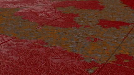 Abstrack Red Painted Roasted Steel Sheet. 3D illustration. 3D high quality rendering.