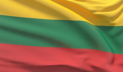 Waving national flag of Lithuania. Waved highly detailed close-up 3D render.