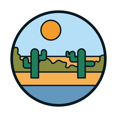 Sun and cactus line and fill style icon vector design