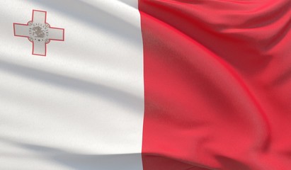 Waving national flag of Malta. Waved highly detailed close-up 3D render.