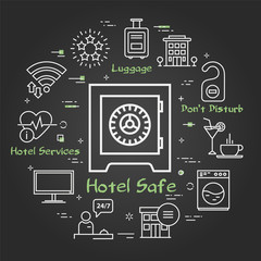 Fototapeta premium Vector black hotel service square concept - Hotel Safe