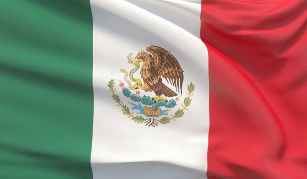 Waving national flag of Mexico. Waved highly detailed close-up 3D render.