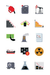 oil barrels and oil crash concept icon set, flat style