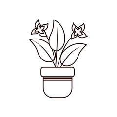 flowers and leaves inside pot line style icon vector design