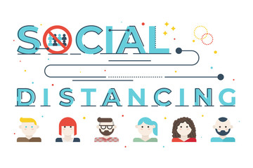 Social distancing word lettering illustration