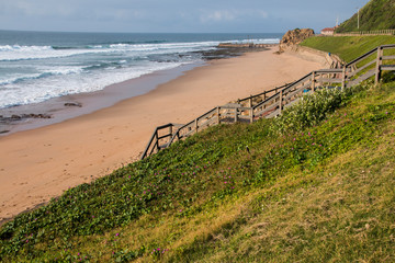 Wood Stairway above Vegetation Leading onto Beach