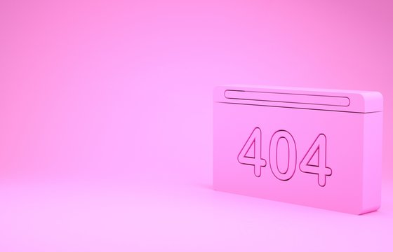 Pink Page with a 404 error icon isolated on pink background. Template reports that the page is not found. Minimalism concept. 3d illustration 3D render