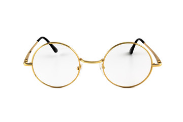 Street Style Reading Glasses with Oval Gold Frame isolated on white background - Front View