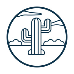 Cactus shrubs and clouds line style icon vector design