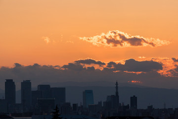 名古屋上空の綺麗な夕焼け