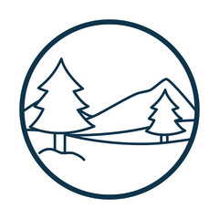 Pine trees and snow line style icon vector design