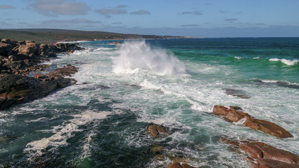Aerial Drone Images Grace Town waves crashing over Rocks Perth Western Australia 