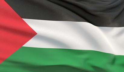 Waving national flag of Palestine. Waved highly detailed close-up 3D render.