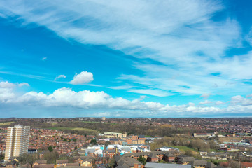 Aerial photo over looking the area of Leeds known as Headingley in West Yorkshire UK, showing a...