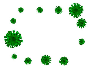 Flu COVID-19 virus cell virus background. China pathogen respiratory coronavirus 2019-ncov flu outbreak 3D medical render. Background with realistic 3d green virus cells