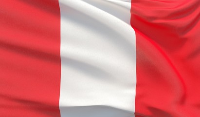 Waving national flag of Peru. Waved highly detailed close-up 3D render.