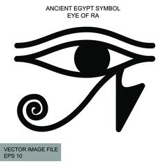 Ancient mystic egyptian symbol. Vector isolated editable black icon on white background. Righ eye of god Ra. Egyptian paganism. Ancient egyptian religion. Hieroglyph. Magic amulets. Mystic Talisman.
