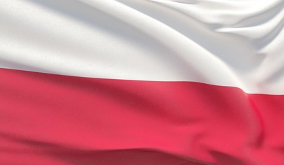 Fototapeta na wymiar Waving national flag of Poland. Waved highly detailed close-up 3D render.