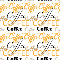 Coffee seamless pattern design. Decorate text in brown colors.
