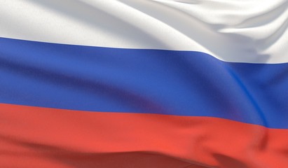 Fototapeta premium Waving national flag of Russia. Waved highly detailed close-up 3D render.
