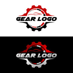 Automotive logo design, speedometer with gear icon vector