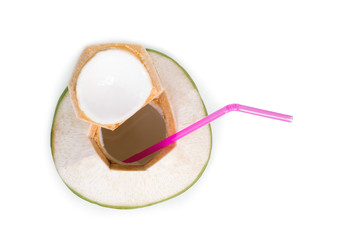 coconut juice isolated on white background. top view