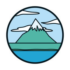 Mountain and clouds line and fill style icon vector design