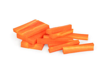 julienned carrot sticks isolated on white background