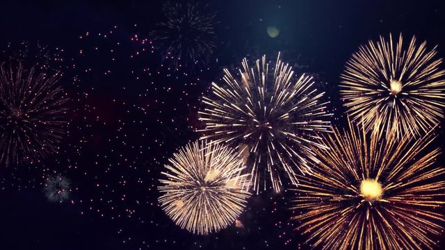 Beautiful fireworks display show Loop Animation Background. Birthday, Anniversary, Celebration, Holiday, new year, Party, Invitation, Christmas, festival, greeting, Diwali, Wedding, event