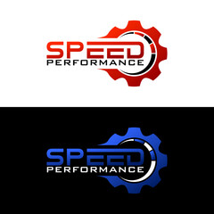 Automotive logo design, speedometer with gear icon vector