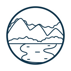 Mountain and river line style icon vector design