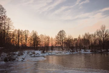 Foto auf Leinwand winter landscape with river and trees © Vlad