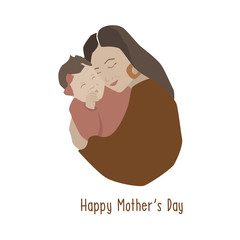 Happy Mother's Day. Beautiful vector stylish illustration of mum and dauter. Flat style. - 332859589