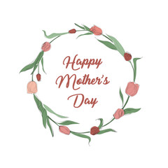 Happy Mother's Day. Hand drawn wreath of tulips and lettering. Vector greeting card template. - 332859591