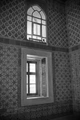 Windows in the Mosque of the Black Eunuchs in Topkapi Palace Harem in Istanbul, Turkey