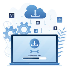 Download system update concept. Upgrade operation system. Cloud technology, wireless connection
