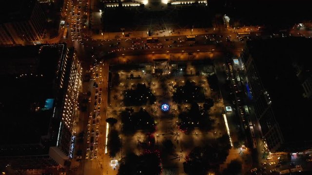 Syntagma square by night aerial drone shot
