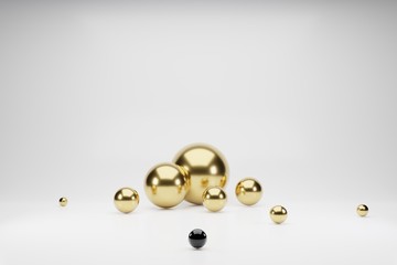 3d abstract shapes geometric background. Set of golden modern graphic elements balls. Gradient abstract banner with flowing liquid shapes. Template for the design of a logo, flyer or presentation.