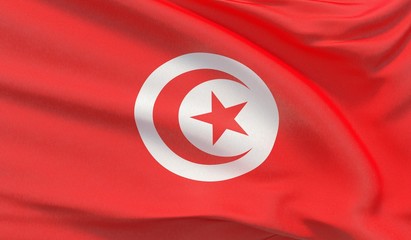 Waving national flag of Tunisia. Waved highly detailed close-up 3D render.