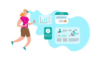 Virtual reality poster. Flat style female character isolated.