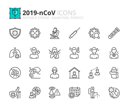 Simple set of outline icons about  2019-nCoV information.