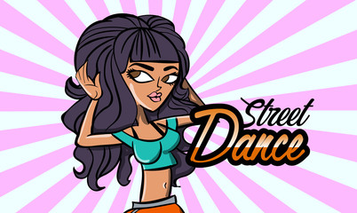 Twerk poster design. Cartoon style girl. Poster for booty dance course or battle. Vector illustration.