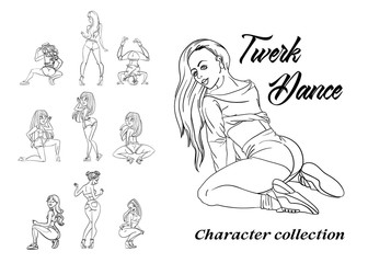 Twerk poster design. Cartoon style girl. Poster for booty dance course or battle. Vector illustration.