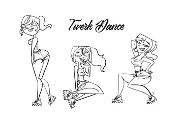 Twerk poster design. Cartoon style girl. Poster for booty dance course or battle. Vector illustration.