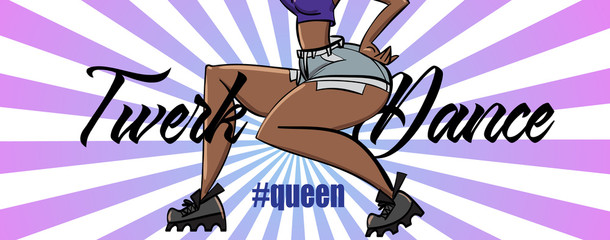 Twerk poster design. Cartoon style girl. Poster for booty dance course or battle. Vector illustration.