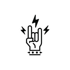 Fototapeta na wymiar rock and roll metal hand finger gesture vector with bolt lightning icon in trendy line art style isolated on white background