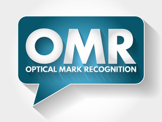 OMR - Optical Mark Recognition acronym message bubble, technology concept background