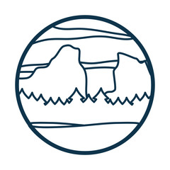 Mountain and pine trees line style icon vector design